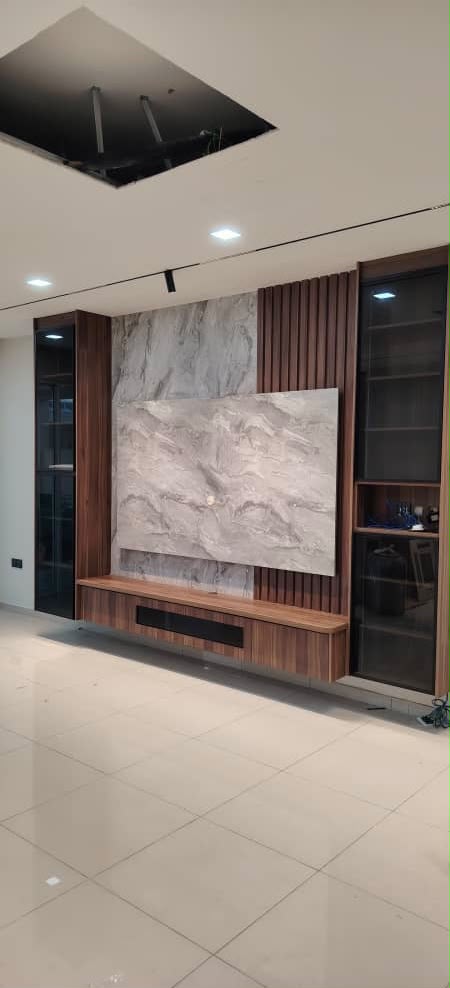 TV Cabinet Marble & Walnut