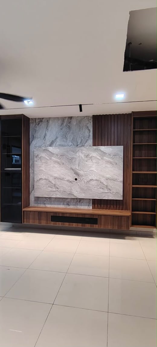TV Console Marble & Kayu Walnut
