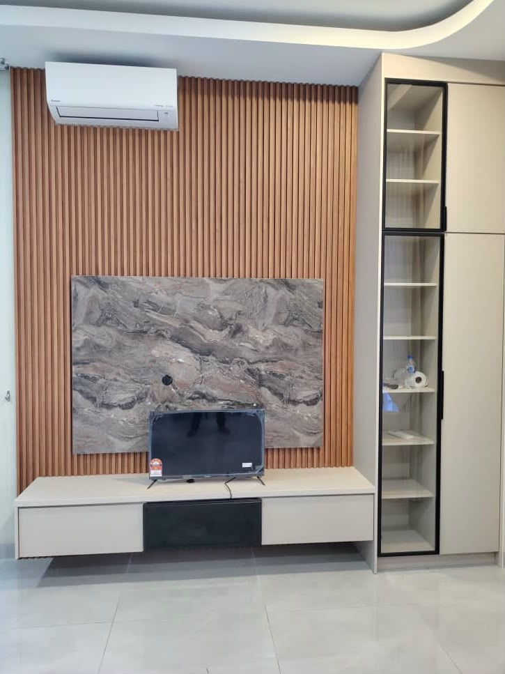 Feature Wall Kayu Slat & TV Console